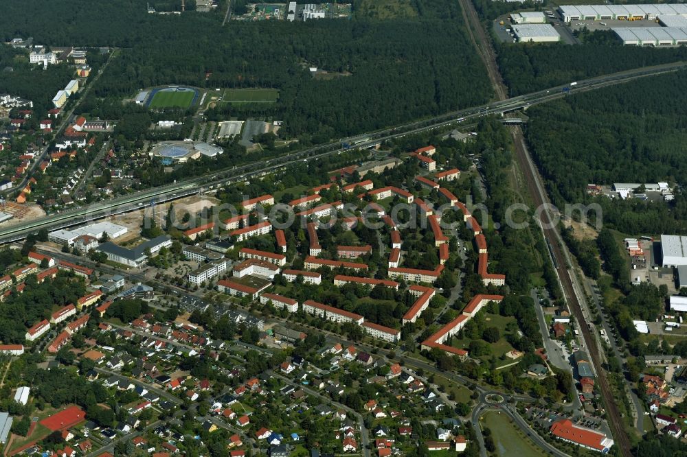 Ludwigsfelde from above - Settlement Dichterviertel in Ludwigsfelde in the state Brandenburg