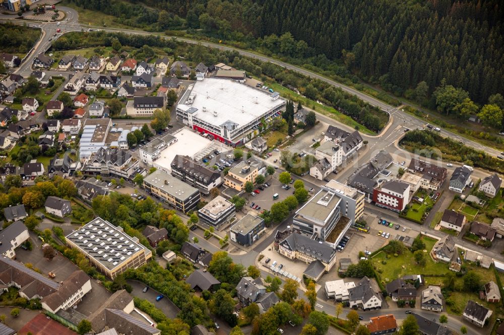 Netphen from above - Settlement along the Bahnhostrasse in Netphen in the state North Rhine-Westphalia, Germany