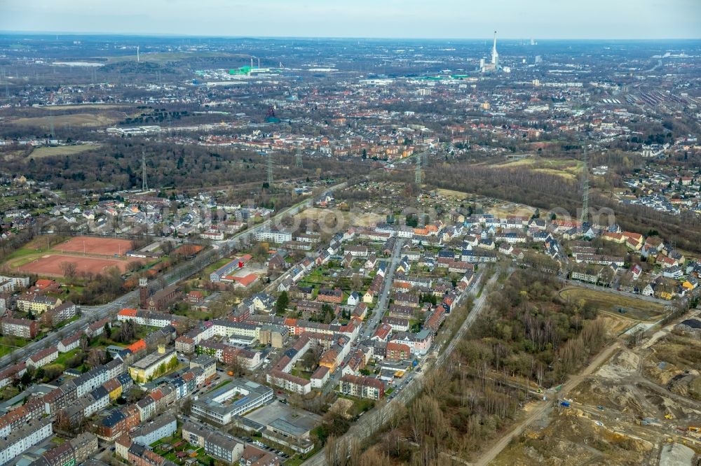 Aerial photograph Gelsenkirchen - Settlement along the Chattenstrasse - Konradstrasse in Gelsenkirchen in the state North Rhine-Westphalia, Germany