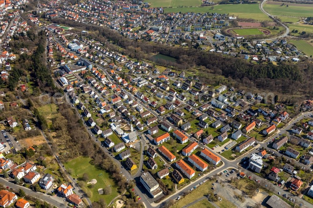 Aerial image Bad Wildungen - Settlement along the Stresemannstrasse in Bad Wildungen in the state Hesse, Germany