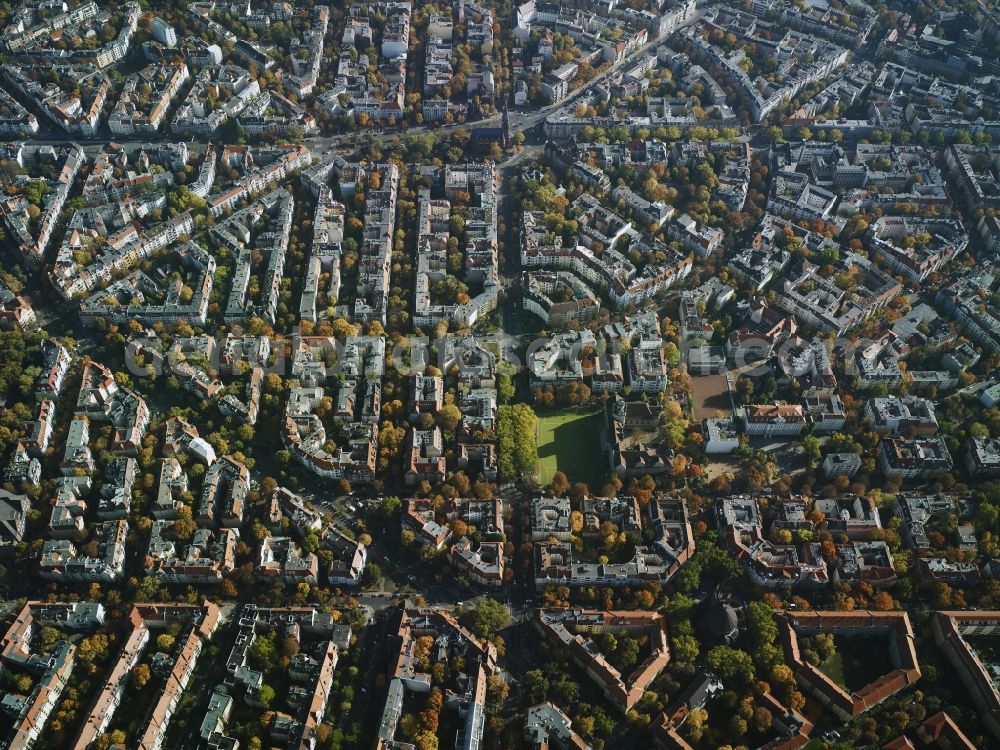 Berlin from above - Settlement at the Bundesallee - Suedwestkorso - Wiesbadener street near the Friedrich Wilhelm Platz in Berlin