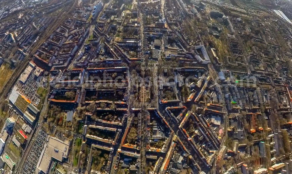 Aerial photograph Dortmund - Residential area along the park Nordmarkt in the district Nordmarkt-Ost in Dortmund in the state North Rhine-Westphalia, Germany