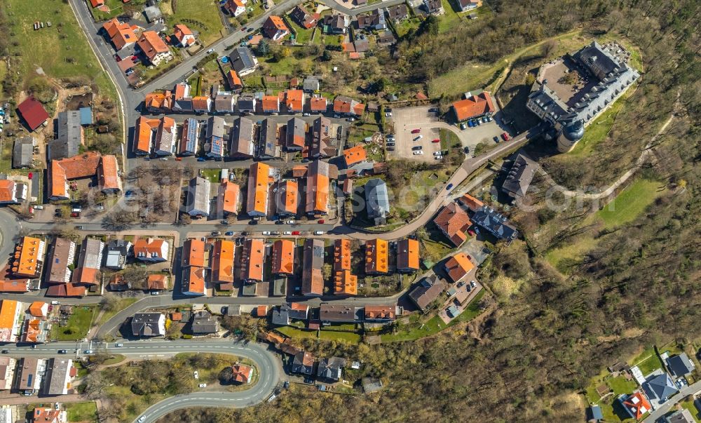 Aerial image Bad Wildungen - Settlement with dem Schloss Friedrichstein in Bad Wildungen in the state Hesse, Germany