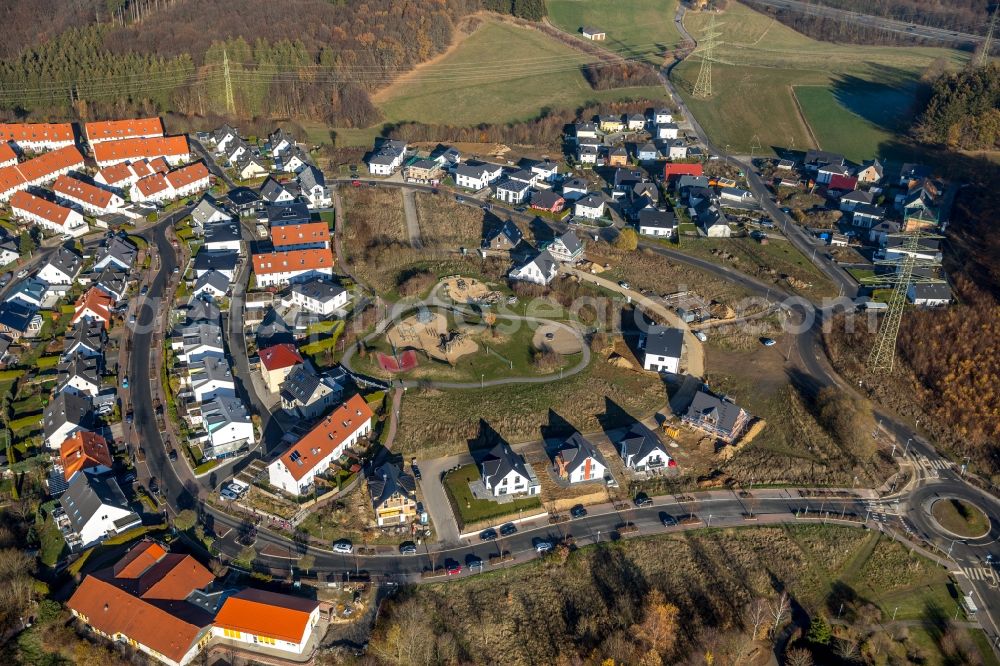 Lüdenscheid from above - Residential area settlement and the Hanni-Henning-Weg playground in Luedenscheid in the state of North Rhine-Westphalia, Germany