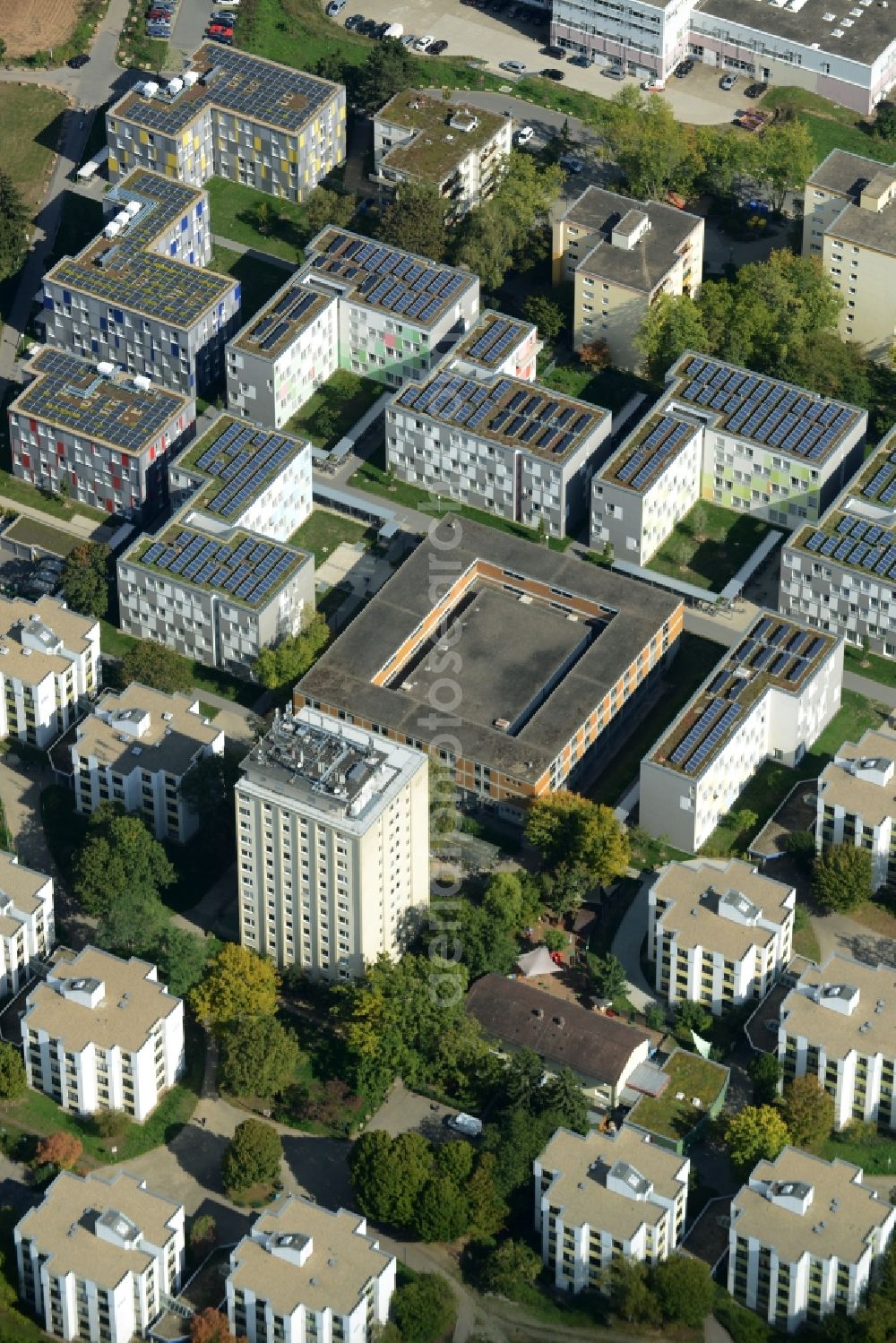 Aerial image Heidelberg - Residential area with students accommodations on Neuenheimer Feld in Heidelberg in the state of Baden-Wuerttemberg