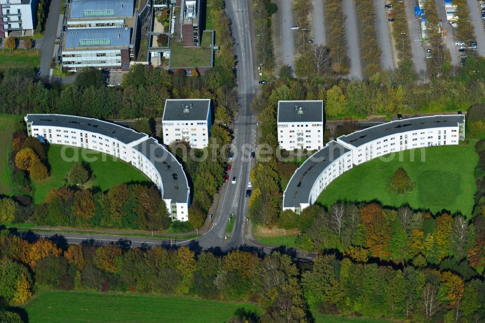 Aerial photograph Dortmund - Student accommodations of Studierendenwerk on campus North of the Technical University of Dortmund in the state of North Rhine-Westphalia