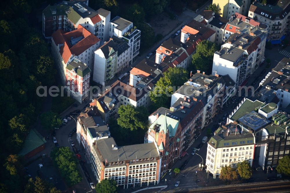 Aerial image Hamburg - Residential area at the underground station landing bridges in Hamburg