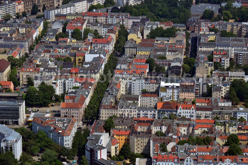 Berlin from above - View on a residential area with apartment buildings alongside the Haubachstrasse in Berlin Charlottenburg