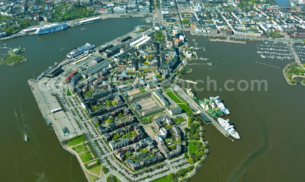 Helsinki - Helsingfors from the bird's eye view: Residential house development on the peninsula Katajanokka in Helsinki - Helsingfors in Finland