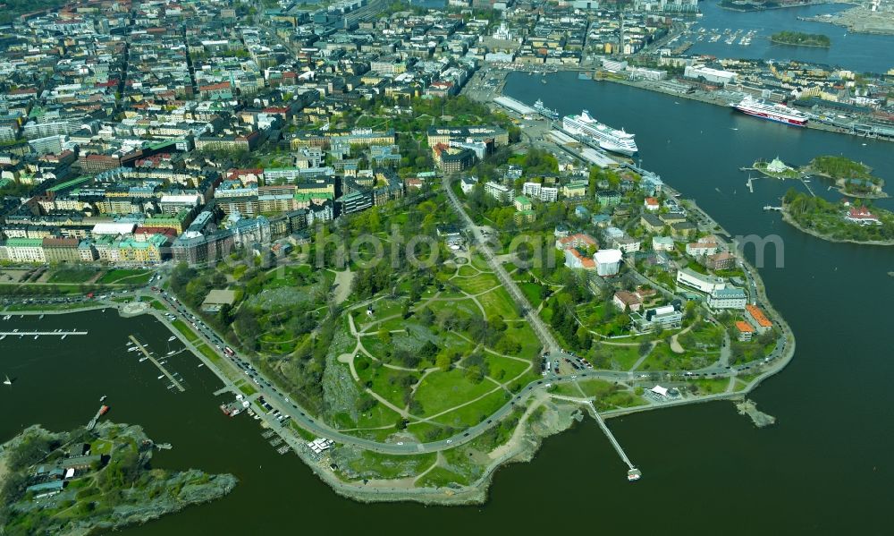 Helsinki from above - Residential buildings and parks on the Kaivopuisto peninsula in Helsinki, Finland