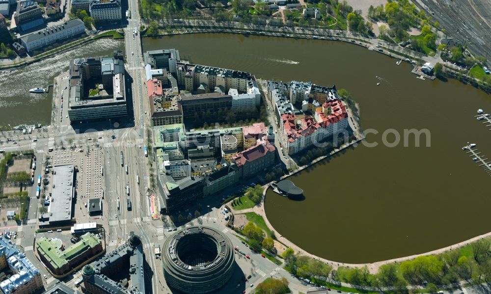 Aerial photograph Helsinki - Helsingfors - Residential and commercial building development on the Broholmen peninsula in Helsinki - Helsingfors in Finland