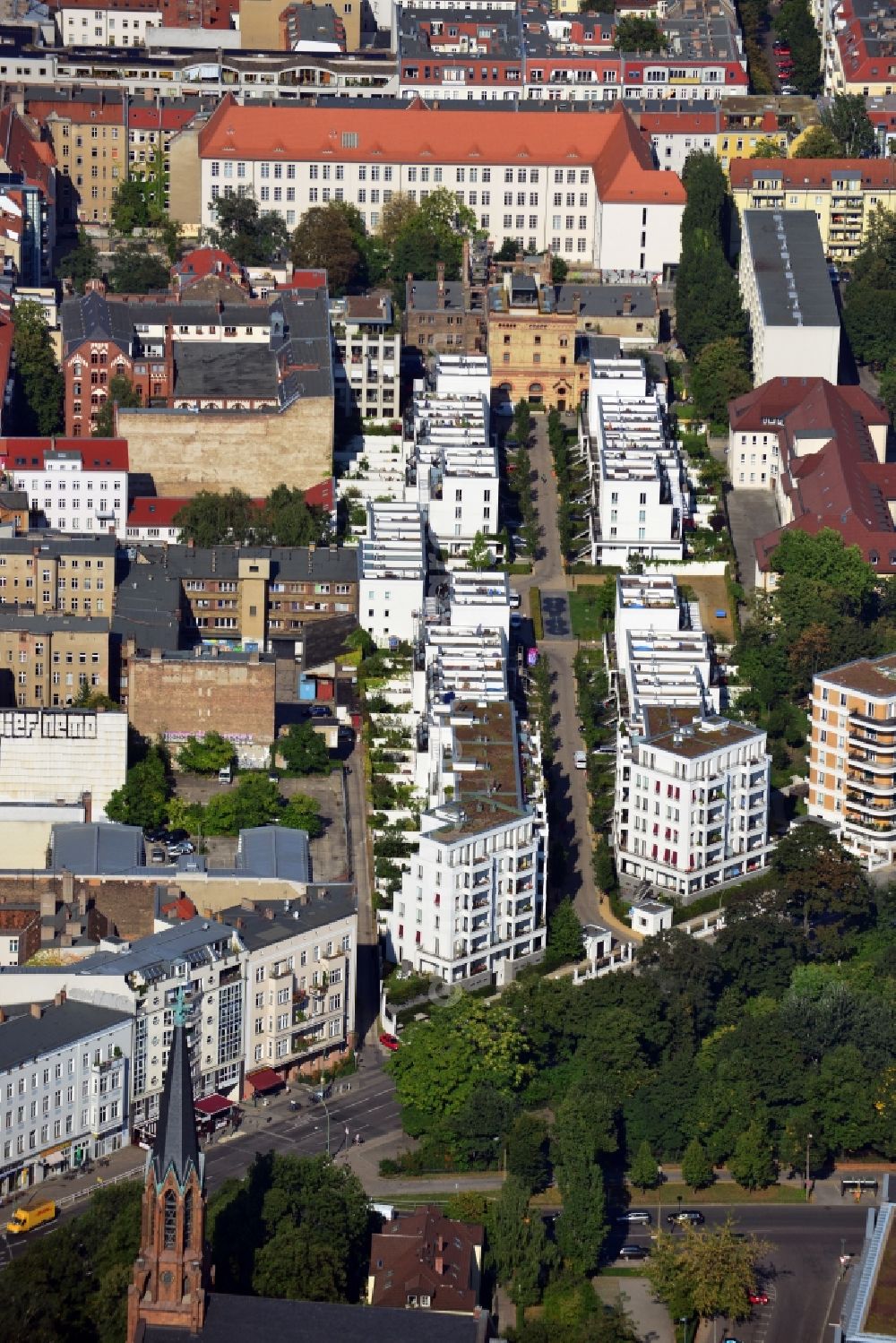 Berlin Friedrichshain from above - House - new development area in the district of Friedrichshain, Prenzlauer gardens of Berlin