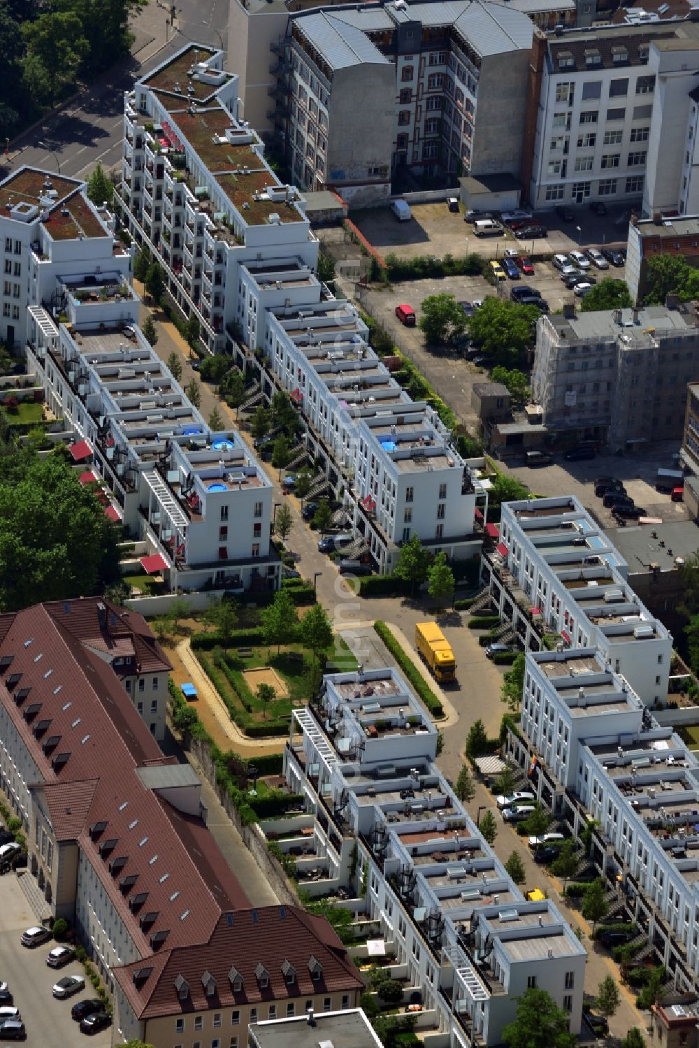 Aerial photograph Berlin Friedrichshain - House - new development area in the district of Friedrichshain, Prenzlauer gardens of Berlin