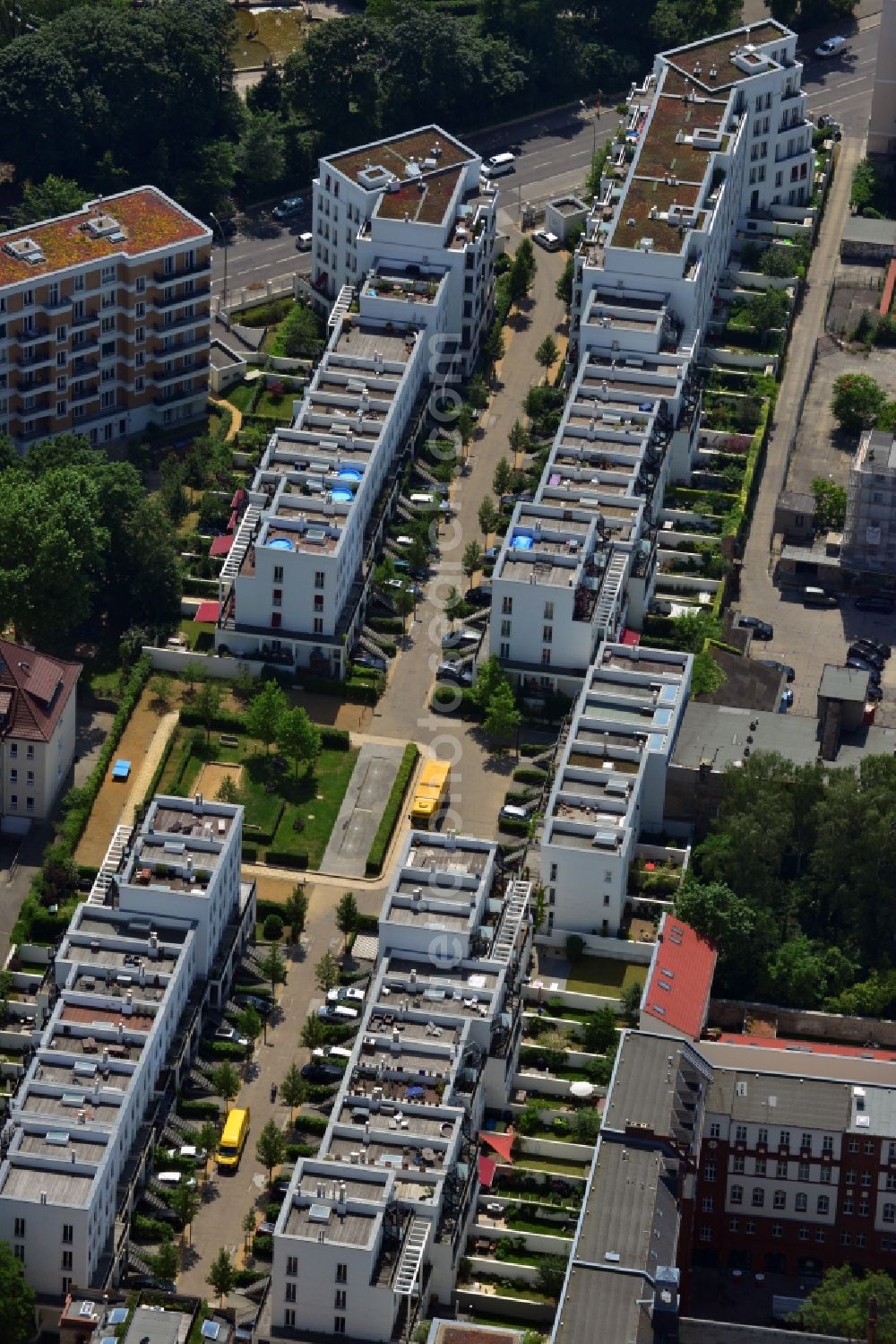 Berlin Friedrichshain from the bird's eye view: House - new development area in the district of Friedrichshain, Prenzlauer gardens of Berlin