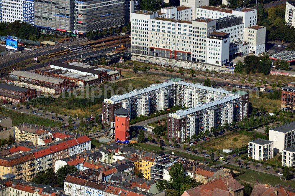 Berlin Prenzlauer Berg from the bird's eye view: Dwelling house in the district Prenzlauer Berg with the Forum Landsberger Allee and the Andels Hotel at Landsberger Allee in Berlin. forumlandsbergerallee.com /