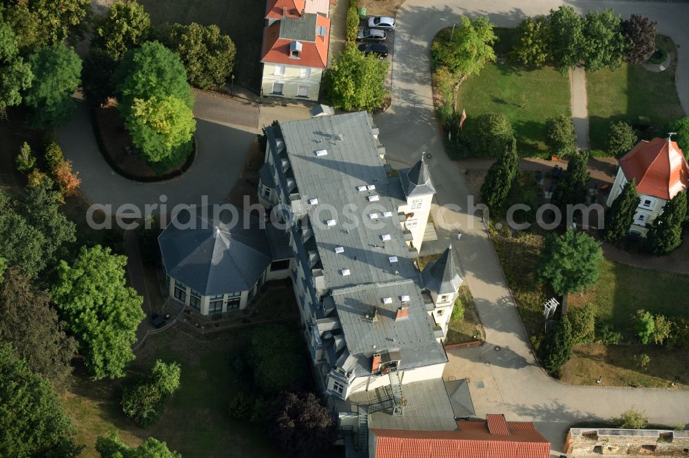 Zehringen from above - Home for disabled people Gut Zehringen in Zehringen in the state of Saxony-Anhalt. The estate and premises are located on site of a former agricultural mansion in the center of the village