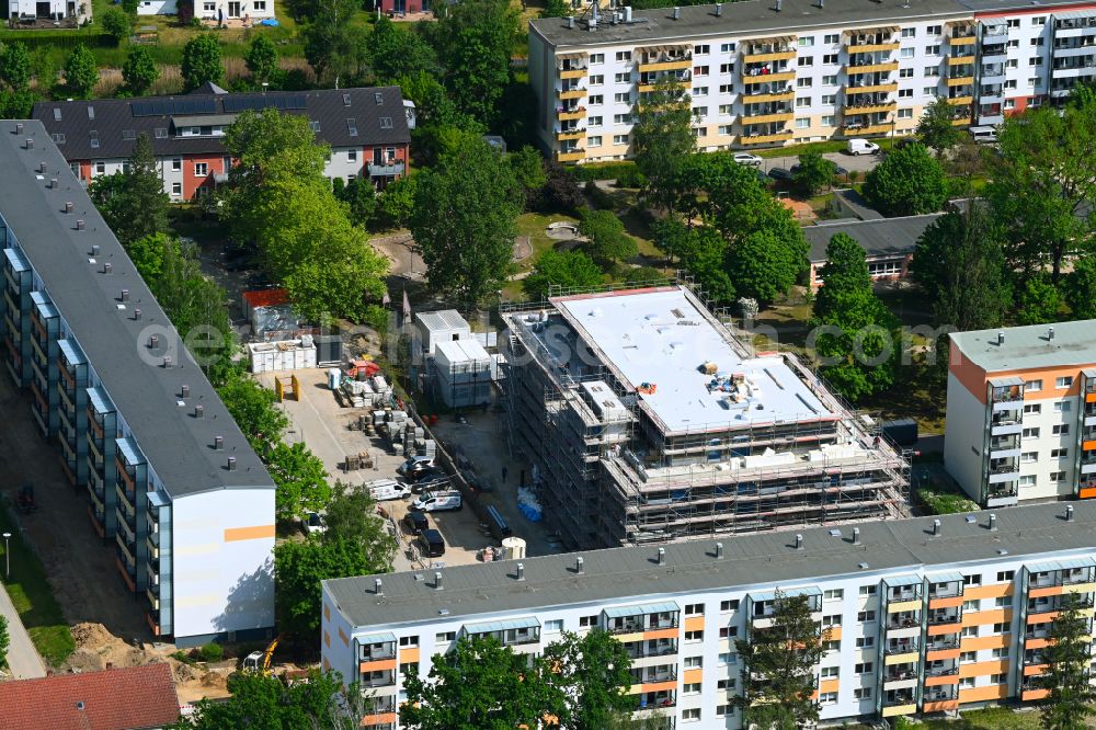 Bernau from above - Construction site of Dorm residential care home - building for the physically handicapped on Hermann-Duncker-Strasse in Bernau in the state Brandenburg, Germany