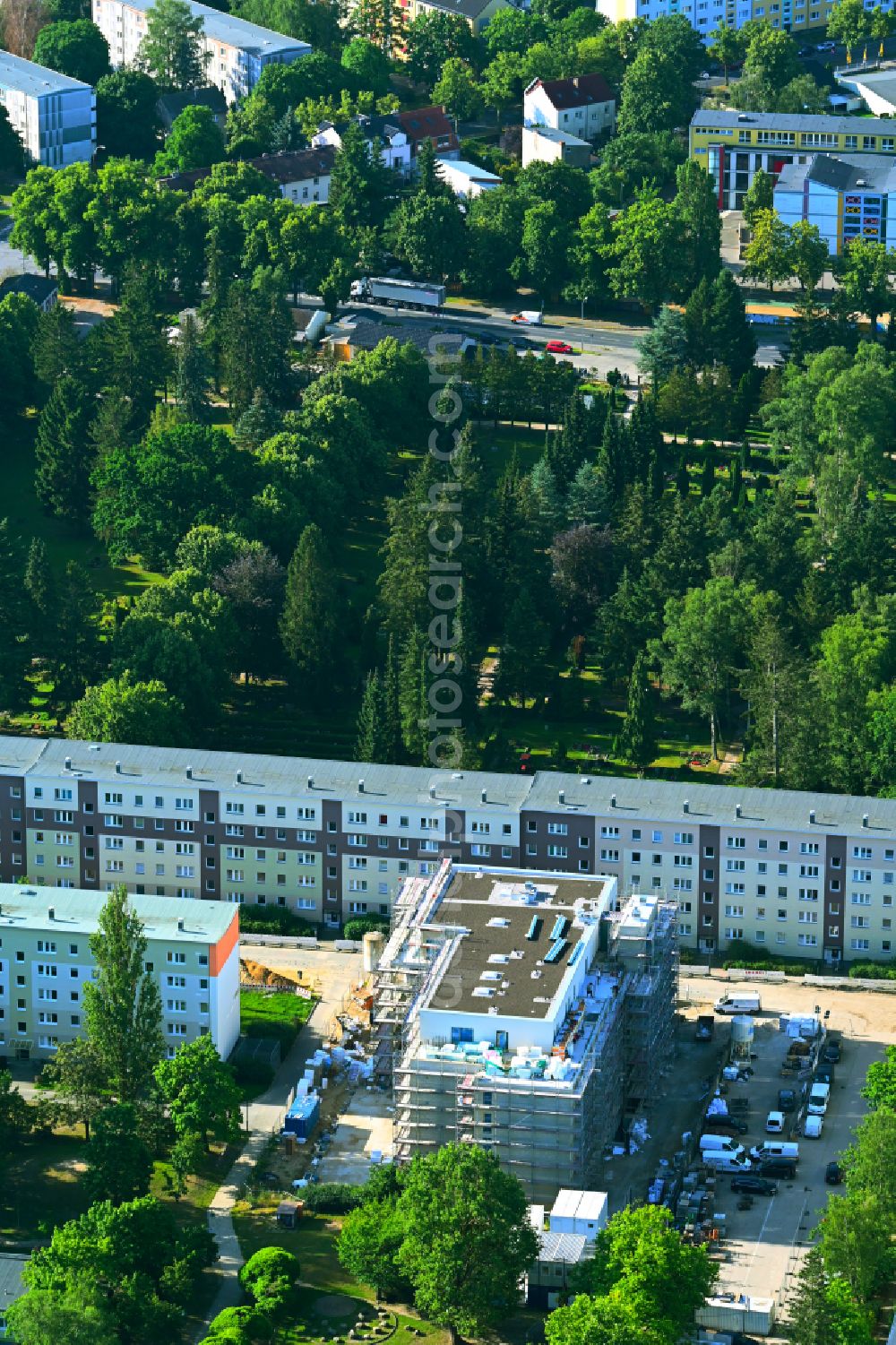 Aerial photograph Bernau - Construction site of Dorm residential care home - building for the physically handicapped on Hermann-Duncker-Strasse in Bernau in the state Brandenburg, Germany