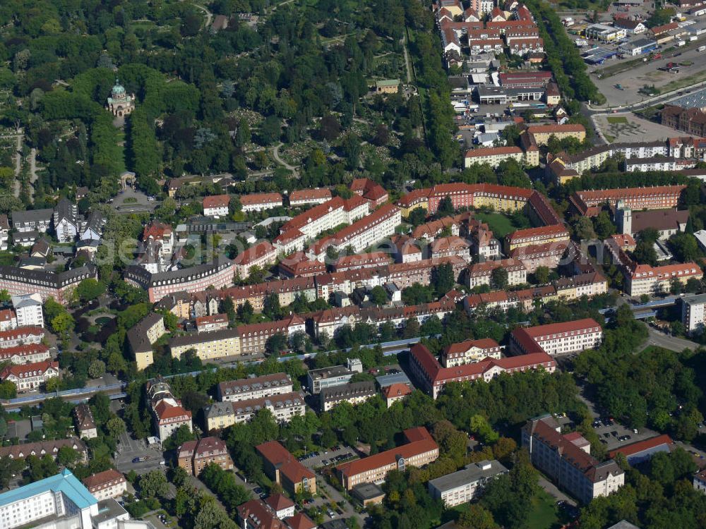 Aerial image Freiburg im Breisgau - Mehrfamilienhäuser im zentrumsnah gelegenen Stadtteil Brühl-Beurbarung in Freiburg, Baden-Württemberg. Blocks of flats in the district Bruehl-Beurbarung close to the city centre in Freiburg, Baden-Wuerttemberg.