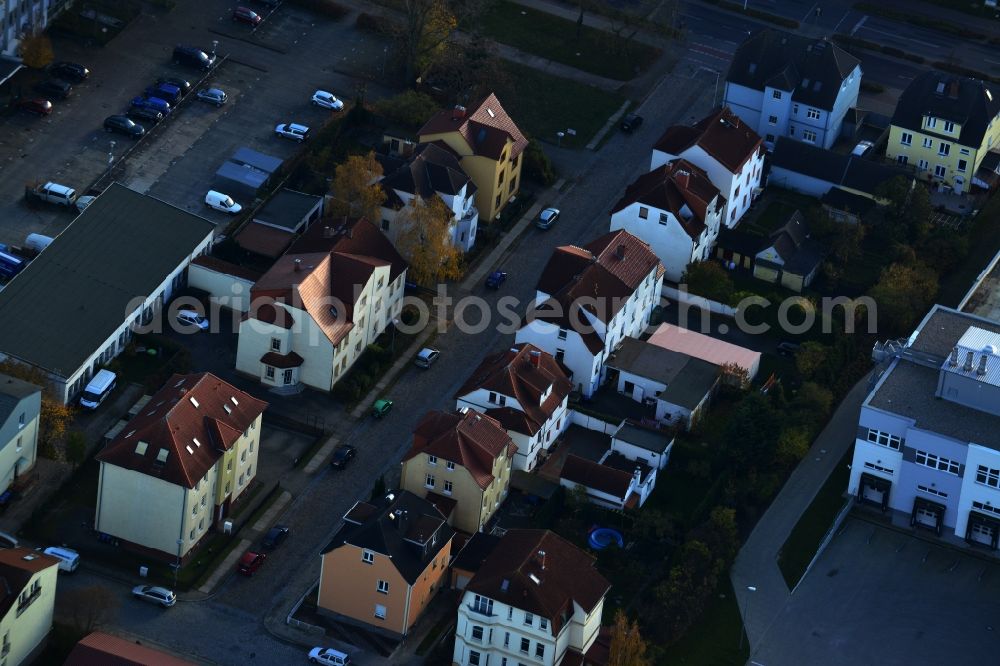 Neubrandenburg from above - Multi-family homes along the Ackerstraße in the district of Innenstadt in Neubrandenburg in Mecklenburg-Vorpommern