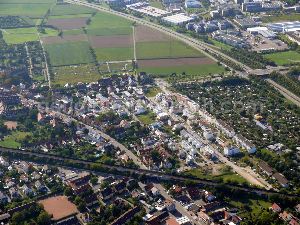 Aerial image Freiburg im Breisgau - Mehrfamilienhäuser im Stadtteil St. Georgen in Freiburg, Baden-Württemberg. Blocks of flats in the district St. Georgen in Freiburg, Baden-Wuerttemberg.