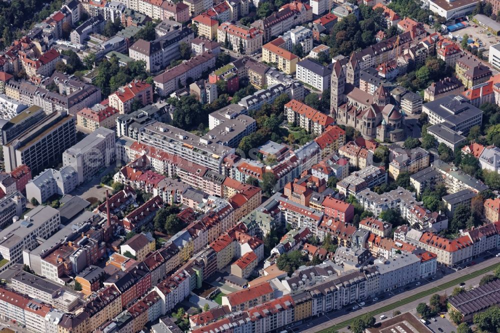 Aerial photograph München - Residential and commercial building district St. Benno in Munich in the state Bavaria