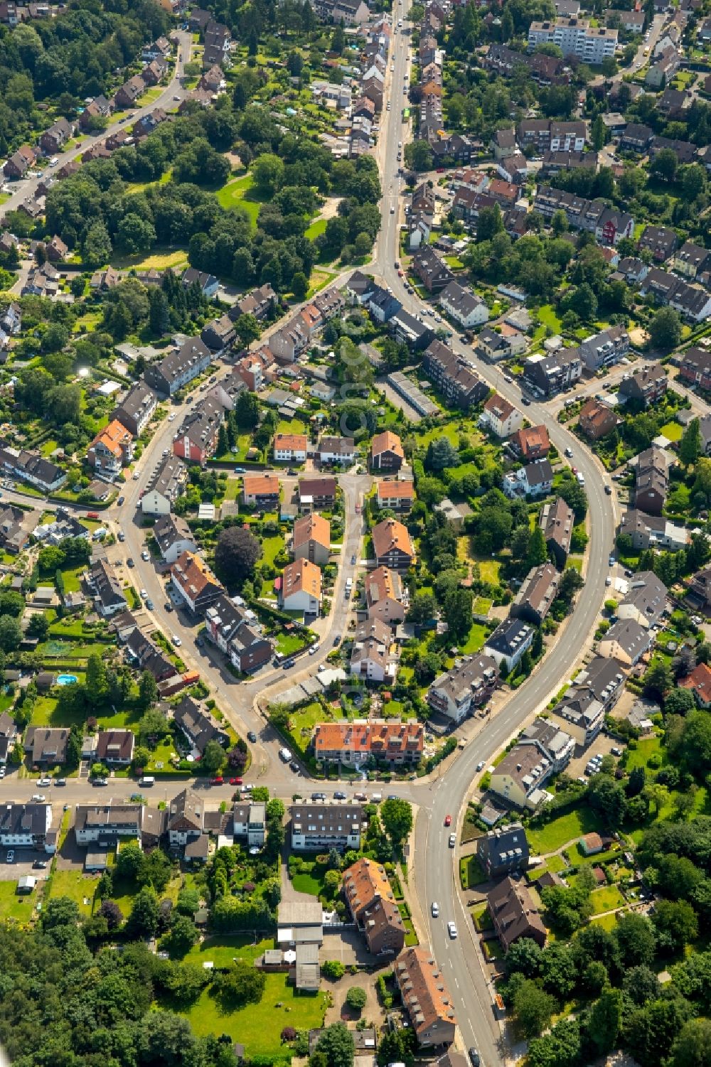 Aerial photograph Essen - Houses - island settlement of a residential estate between the road Katte Dahl and Oberhausen street in Essen in North Rhine-Westphalia