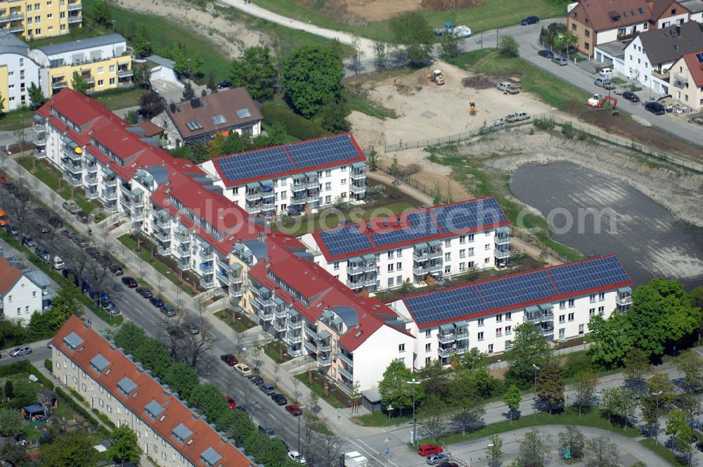 MÜNCHEN from above - 06.05.2008 München (Bayern) Blick auf Wohnneubau am Areal der Sankt-Michael-Straße / Kampenwandstrasse in Riem durch die Baugesellschaft Gebr. Rank GmbH & Co. München, Emil-Geis-Str. 1, Tel. 089/72442-0 , Herr Eder gebr.rank@rank-bau.de