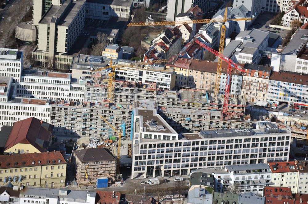 Aerial image München - Construction of residential Nymphenburger Innenhöfe in Munich Maxvorstadt