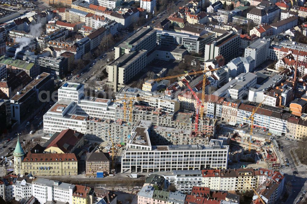 Aerial photograph München - Construction of residential Nymphenburger Innenhöfe in Munich Maxvorstadt