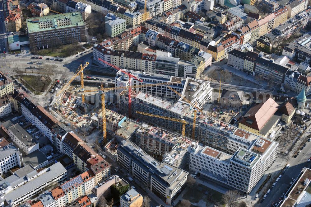 Aerial photograph München - Construction of residential Nymphenburger Innenhöfe in Munich Maxvorstadt