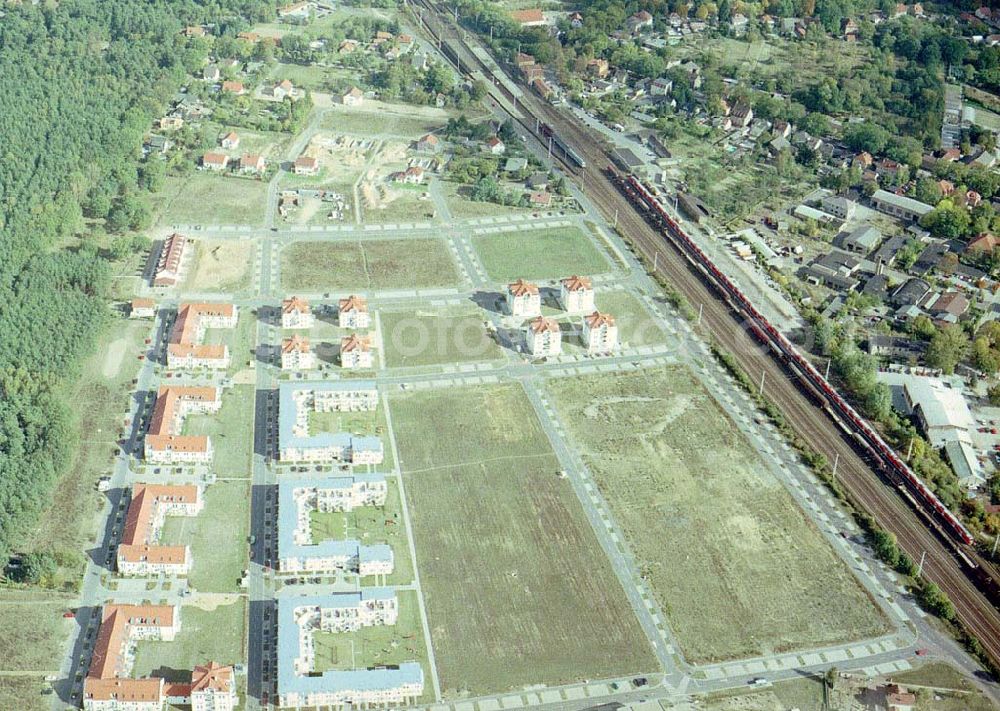 Aerial image Michendorf / BRB - Wohnneubaugebiet an der Bahnstraße in Michendorf / Potsdam - Mittelmark / BRB.