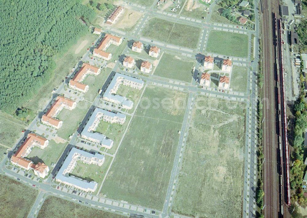 Aerial image Michendorf / BRB - Wohnneubaugebiet an der Bahnstraße in Michendorf / Potsdam - Mittelmark / BRB.