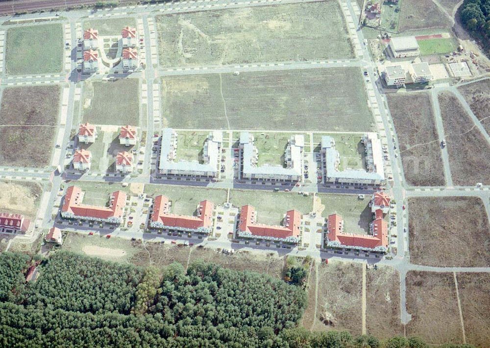 Aerial image Michendorf / BRB - Wohnneubaugebiet an der Bahnstraße in Michendorf / Potsdam - Mittelmark / BRB.