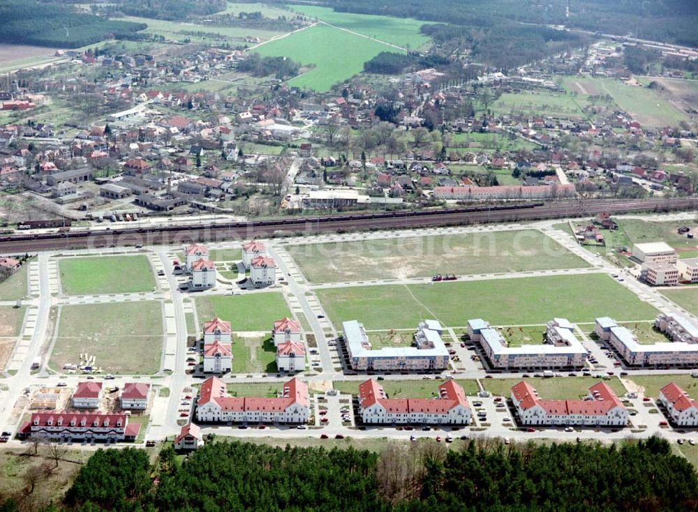 Michendorf from above - Wohnneubaugebiet an der Bahnstraße in Michendorf / Potsdam - Mittelmark / BRB.