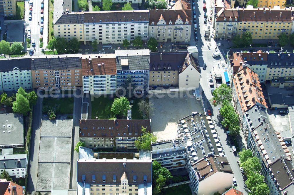 Aerial photograph München - Baustelle des Wohnneubaugebietes an der Implerstrasse / Thalkirchnerstrasse in München - Sendling. Ein Projekt der Concept Bau - Premier GmbH.