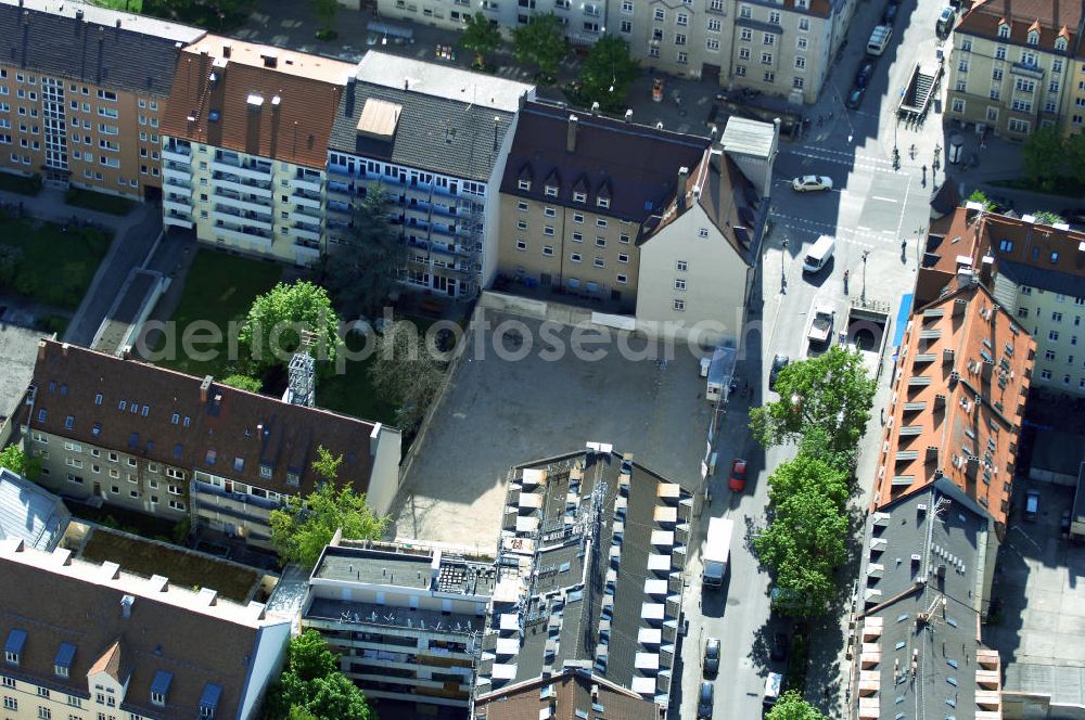 München from above - Baustelle des Wohnneubaugebietes an der Implerstrasse / Thalkirchnerstrasse in München - Sendling. Ein Projekt der Concept Bau - Premier GmbH.