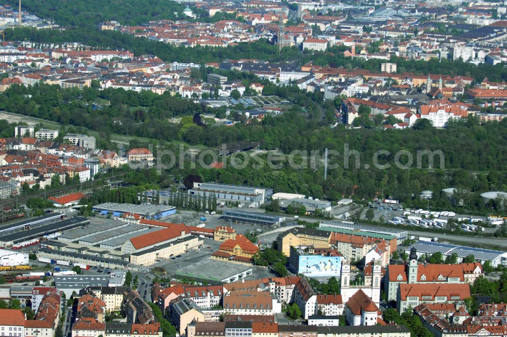 München from above - Baustelle des Wohnneubaugebietes an der Implerstrasse / Thalkirchnerstrasse in München - Sendling. Ein Projekt der Concept Bau - Premier GmbH.