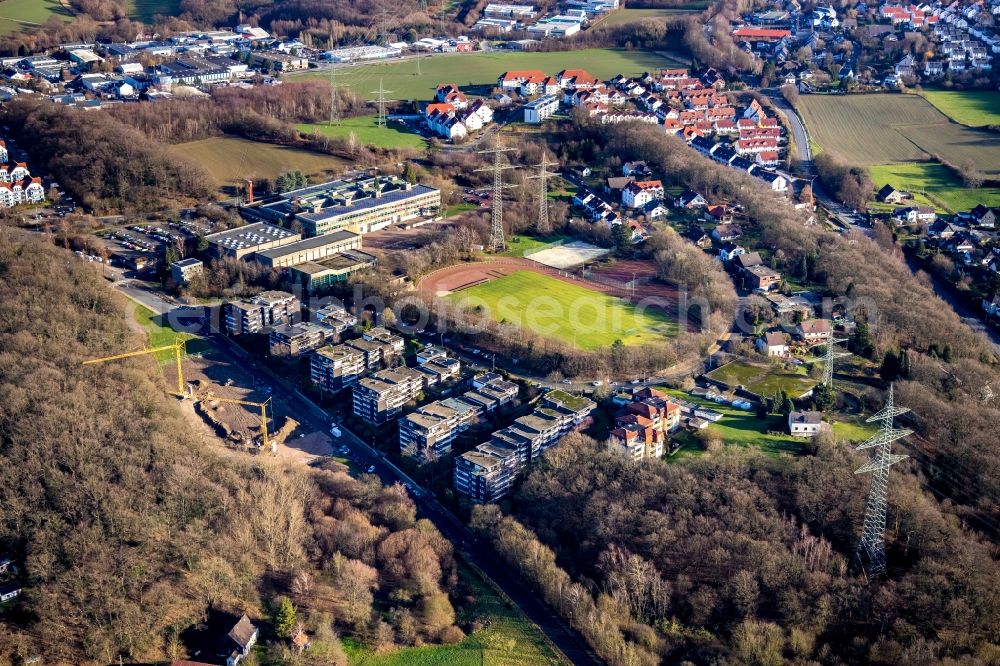 Hattingen from above - Residential area of the multi-family house settlement - Wohnpark Hoelter Busch in Hattingen in the state North Rhine-Westphalia, Germany