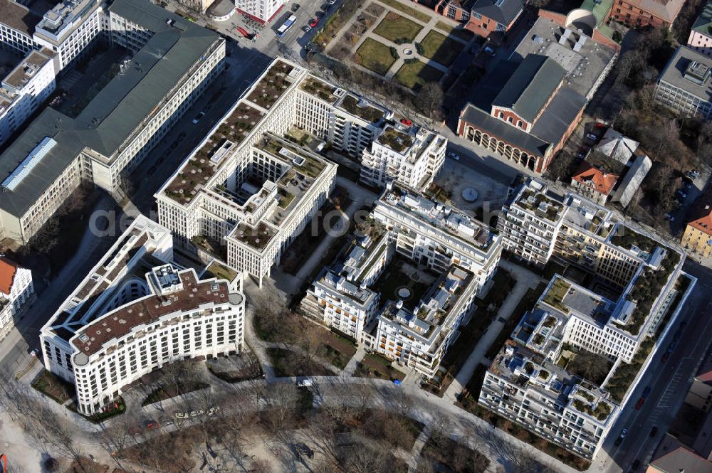 München from the bird's eye view: New construction of the residential area Lenbachgärten in Munich by Frankonia Eurobau AG