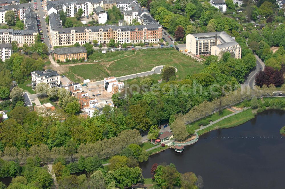 Chemnitz from above - Blick auf das Wohngebiet an der Salzstraße / Abteiweg in 09113 Chemnitz. Der Wohnpark Am Schloßteich ist ein Entwicklungegebiet der HVB Immobilien AG in Sachsen. View of the residential area at the Salt Road / Abteiweg in 09113 Chemnitz. The residential park At Castle Lake is a developing area of the lung HVB Immobilien AG in Saxony.