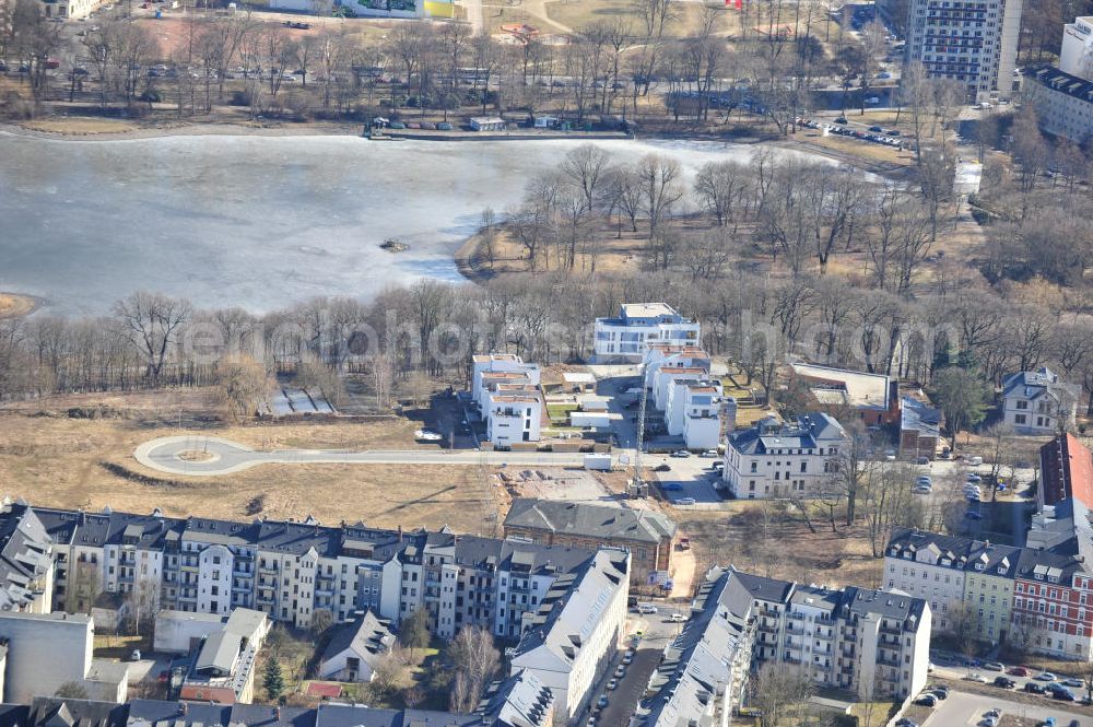 Aerial image Chemnitz - Blick auf das Wohngebiet an der Salzstraße / Abteiweg in 09113 Chemnitz. Der Wohnpark Am Schloßteich ist ein Entwicklungegebiet der HVB Immobilien AG in Sachsen. View of the residential area at the Salt Road / Abteiweg in 09113 Chemnitz. The residential park At Castle Lake is a developing area of the lung HVB Immobilien AG in Saxony.