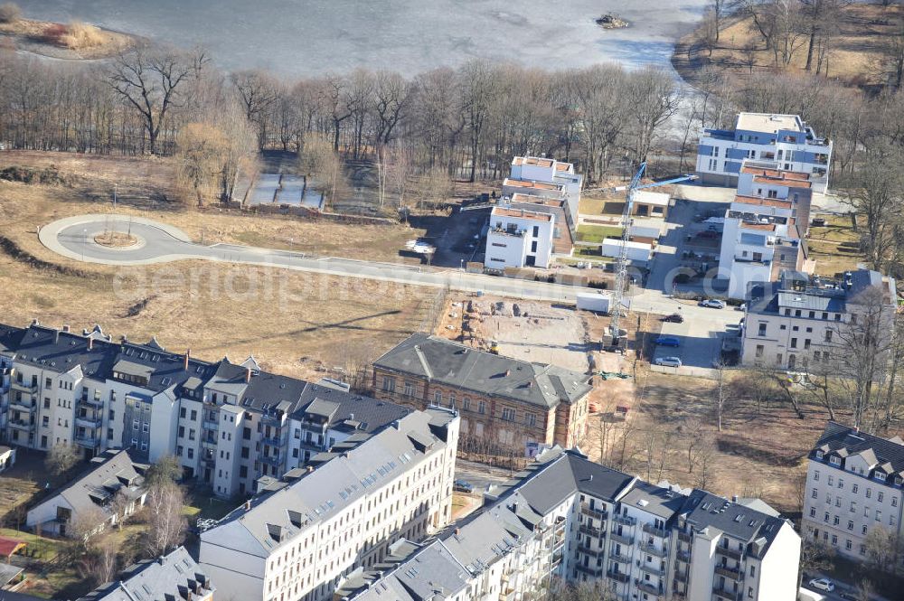 Aerial photograph Chemnitz - Blick auf das Wohngebiet an der Salzstraße / Abteiweg in 09113 Chemnitz. Der Wohnpark Am Schloßteich ist ein Entwicklungegebiet der HVB Immobilien AG in Sachsen. View of the residential area at the Salt Road / Abteiweg in 09113 Chemnitz. The residential park At Castle Lake is a developing area of the lung HVB Immobilien AG in Saxony.