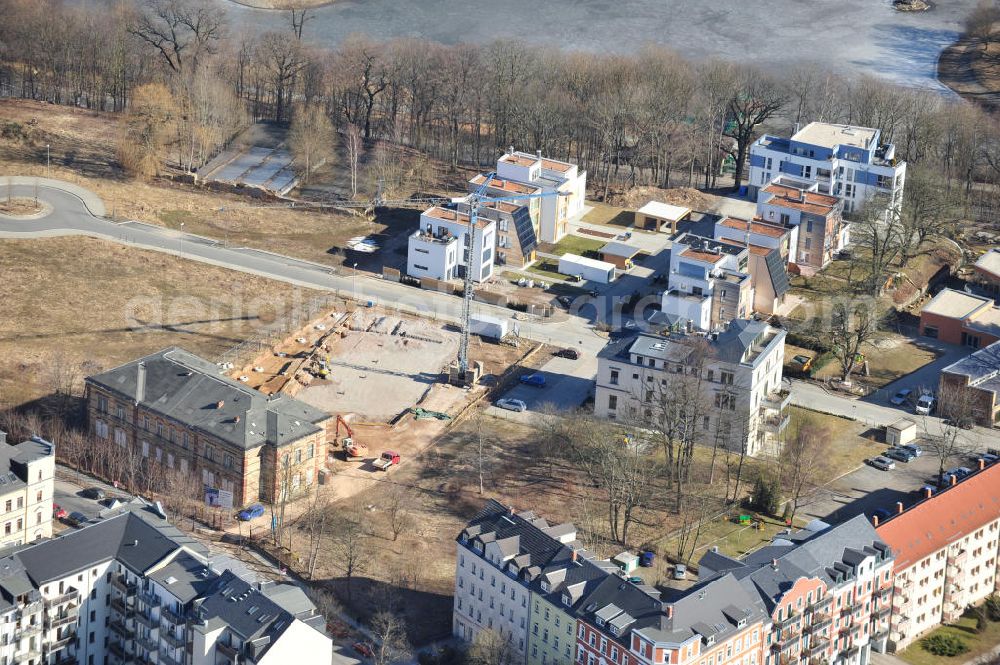 Chemnitz from above - Blick auf das Wohngebiet an der Salzstraße / Abteiweg in 09113 Chemnitz. Der Wohnpark Am Schloßteich ist ein Entwicklungegebiet der HVB Immobilien AG in Sachsen. View of the residential area at the Salt Road / Abteiweg in 09113 Chemnitz. The residential park At Castle Lake is a developing area of the lung HVB Immobilien AG in Saxony.