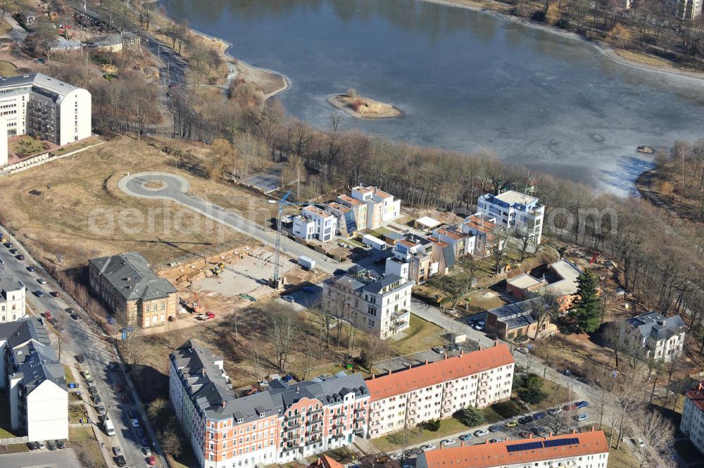 Aerial image Chemnitz - Blick auf das Wohngebiet an der Salzstraße / Abteiweg in 09113 Chemnitz. Der Wohnpark Am Schloßteich ist ein Entwicklungegebiet der HVB Immobilien AG in Sachsen. View of the residential area at the Salt Road / Abteiweg in 09113 Chemnitz. The residential park At Castle Lake is a developing area of the lung HVB Immobilien AG in Saxony.