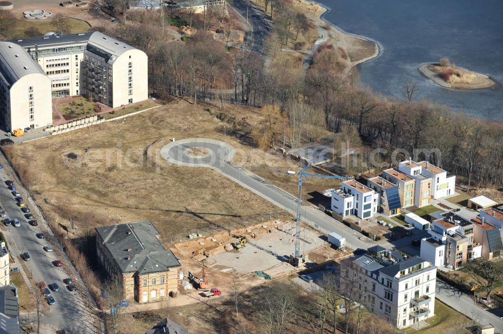 Aerial photograph Chemnitz - Blick auf das Wohngebiet an der Salzstraße / Abteiweg in 09113 Chemnitz. Der Wohnpark Am Schloßteich ist ein Entwicklungegebiet der HVB Immobilien AG in Sachsen. View of the residential area at the Salt Road / Abteiweg in 09113 Chemnitz. The residential park At Castle Lake is a developing area of the lung HVB Immobilien AG in Saxony.