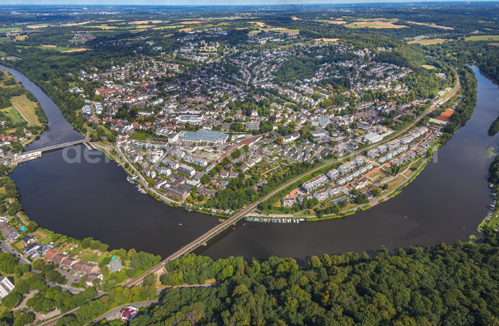 Aerial image Essen - Residential area Wohnen am Ruhrbogen on the riverbank of the Ruhr in Kettwig in the state of North Rhine-Westphalia