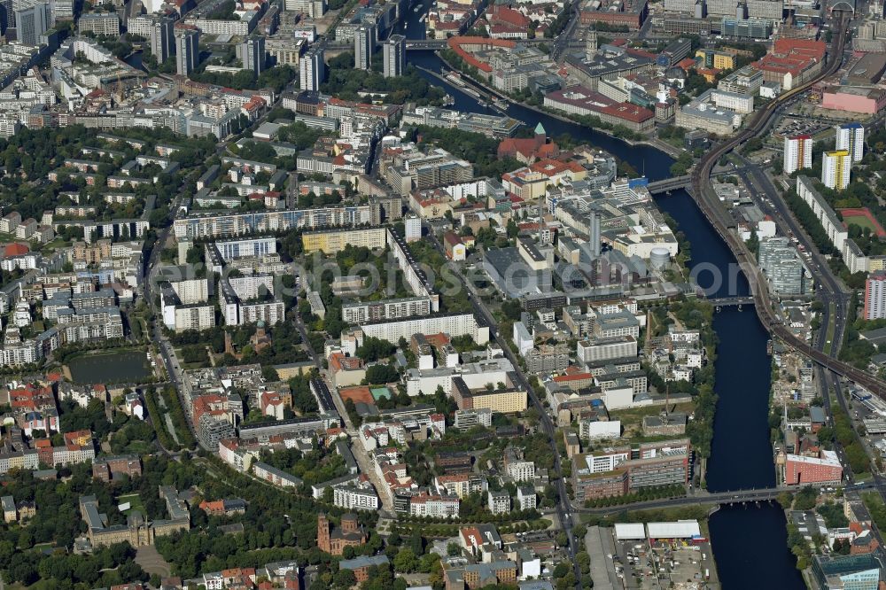 Berlin from above - Residential area north Koepenicker Strasse with Kraftwerk Berlin in Berlin, district Mitte