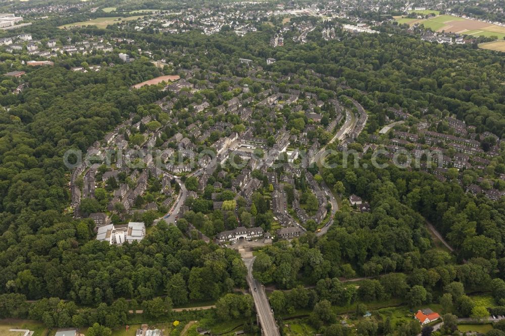 Essen from above - View of the housing estate Margarethenhöhe in Essen in the state North Rhine-Westphalia. This housing estate is deemed to be the first german garden town concerning its structure