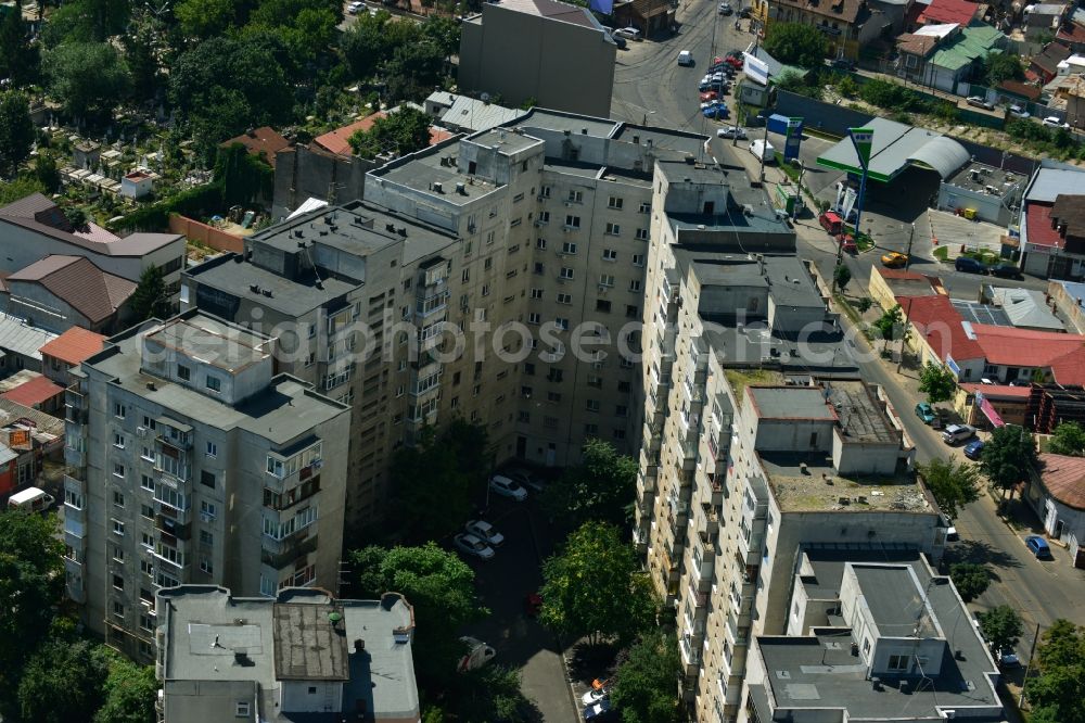 Bukarest from above - View the housing estate with prefab apartment buildings on the Strada Grigore Ionescu corner Maica Domnului in the capital, Bucharest, Romania